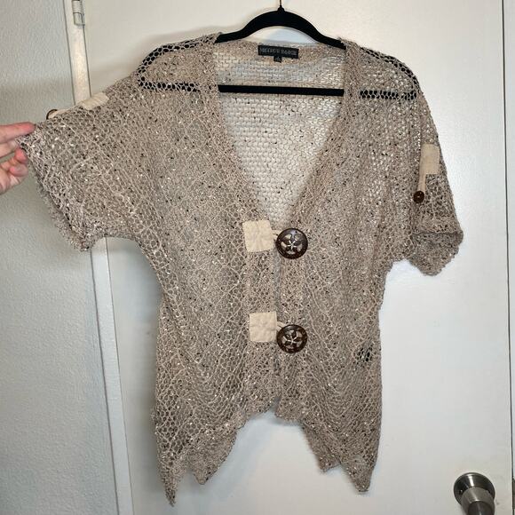 Mirror Image Y2K cardigan short sleeve beige goblin cottage whimsygoth grunge S - Picture 3 of 9
